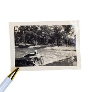 Vtg Lady on Rocks Near River Nature Core Original Monochrome Photography Found